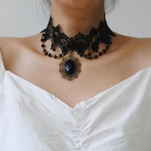 2020 Fashion Sexy Gothic Chokers Crystal Black Lace Neck Choker Necklace Vintage Victorian Women Chocker Steampunk Jewelry