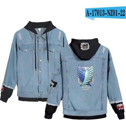Hot Anime Attack on Titan Winter Mens Jackets and Coats Shingeki No Kyojin Hooded Denim Jacket Mens Jean Jackets Outwear Cosplay