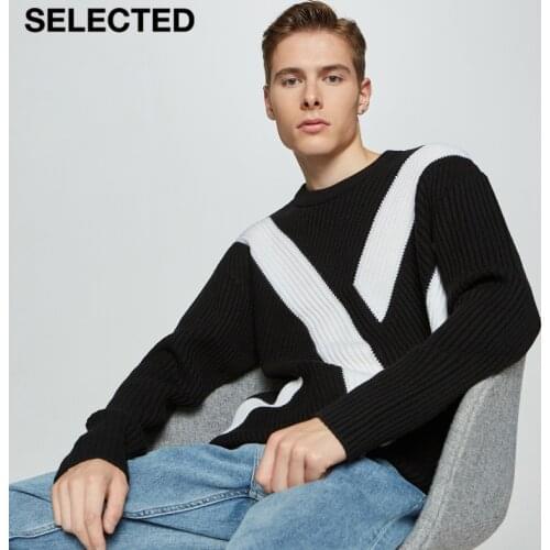 SELECTED Mens Drop-shoulder Wool Sweater Winter Contrast Knitwear S|420425025