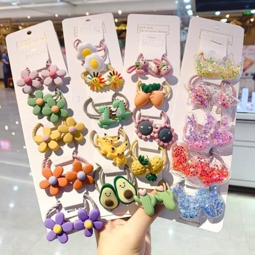 10PCS Set Korean Cute Childrens Elastic Hair Band Circle Girls Head Rope Cartoon Animal Flowers Ponytail Holder