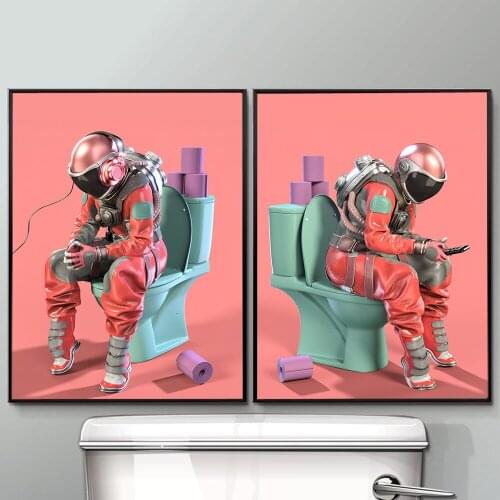 Funny Astronaut Toilet Canvas Painting Wall Art Posters And Prints Wall Pictures For Toilet Bathroom Home Wall Decor Cuadros