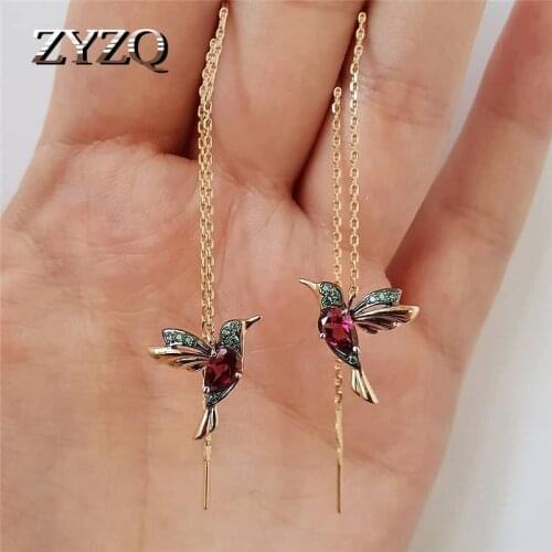 ZYZQ New Arrival Color Bird Earring For Women Copper Color Hummingbird Brincos Cute Animal Earrings New Years Gift