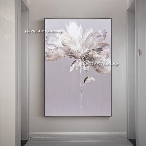 Huge Size beige Abstract Flower Picture 100% Hand Painted Oil Painting on Canvas Wall Art for reading Room Decor No Frame