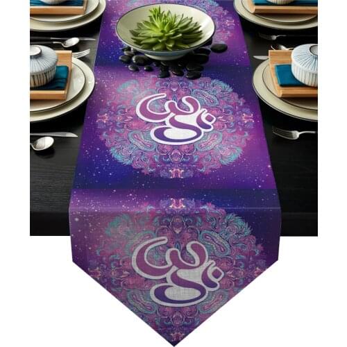 Ohm Symbol Indian Diwali Mandala Neon Purple Table Runner Table Flag Home Party Decorative Tablecloth Table Runners