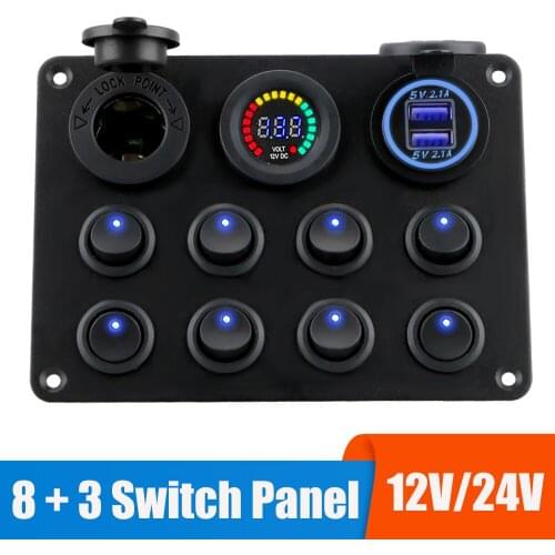 12V 24V 8 Gang Car Circuit Breaker Toggle Switch Panel USB Quick Charger Accessories Electronics Universal Truck ATV UTV Caravan