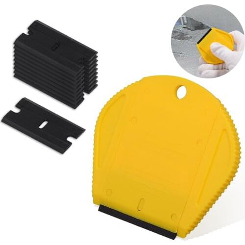 EHDIS Carbon Fiber Vinyl Sticker Remover Razor Scraper+10pcs Plastic Blade Wrap Film Car Tools Window Tint Glass Clean Squeegee