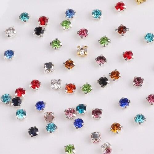 Pulaqi 4mm 100PCS Crystal Rhinestones Sew On Diamond Shape For Clothing Base Dense Claw Glass Rhinestones Trim DIY Beauty Decor