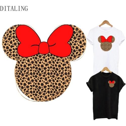 Red Bow Thermal Sticker Girls Leopard DIY T-Shirt Tops Patch Children Iron On Transfers Patch Washable Kids Appliqued On Clothes