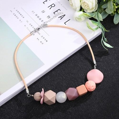 Trendy Jewelry Long Wooden Acrylic Beads Necklace Gifts for Womens Jewellery Goth Chunky Simple Pendant Charm Nacklace Wholesale