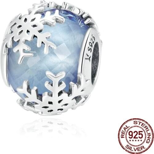 WOSTU 2021 925 Sterling Silver Romantic Crystal Snowflake Charm Fit Original Silver Bracelet DIY Pendant Fine Jewelry BKC1666