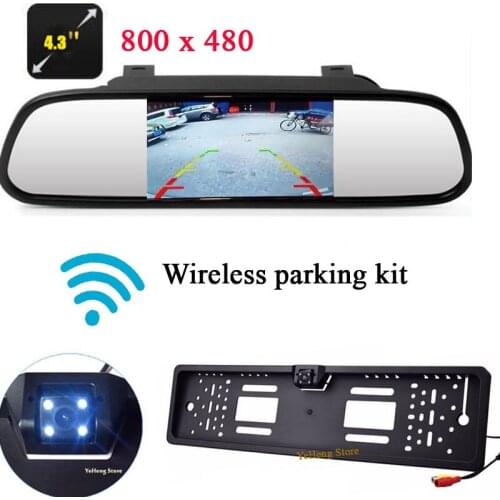 Factory Wireless 4.3 inch LCD Car Parking Mirror Monitor with 4 LED Night Vision Car Rear view Camera Parking sensors