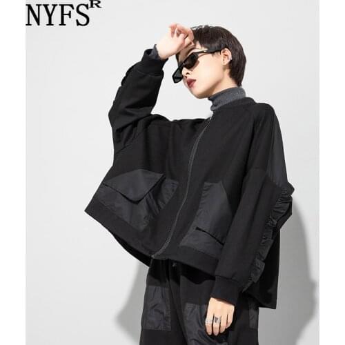 NYFS 2021 New Autumn Thicken stitching ruffle Woman Coat Loose Fashion Loose bat sleeves jacket