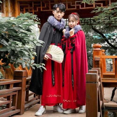Winter costume big yards hanfu with men and women with velvet cloak heavy hair thickening the cold in long cape coat