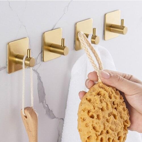 100Pcs Sticker Adhesive Stainless Steel Wall Mount Holder Hook Door Clothes Coat Hat Hanger Hanger Towel Clothes Robe Rack Gold
