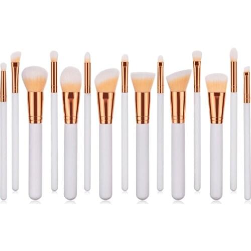15 pcs White Makeup Brushes for Women Cosmetic Tool Synthetic Hair Foundation Brush Set Contour Blending Eye Shadow Brow Brush