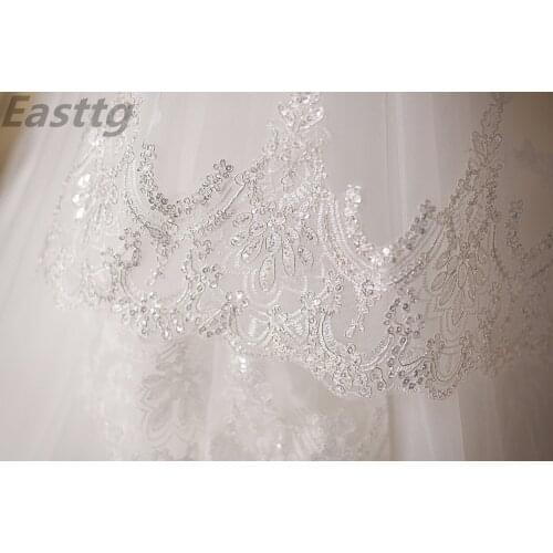 2019 Real Photos White/Ivory Wedding Veil 3M With Comb Lace Sequin Mantilla Bridal Veil Wedding Accessories Veu De Noiva