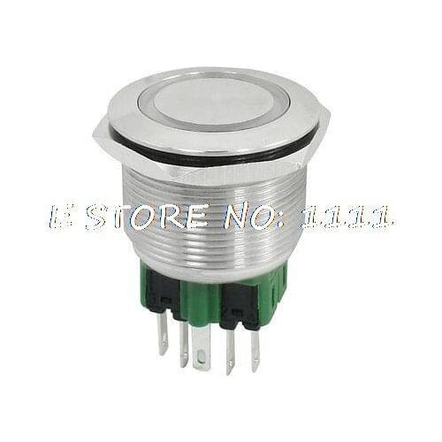 25mm 24VDC Yellow Ring LED Light Metal Momentary Push Button Switch 1NO 1NC