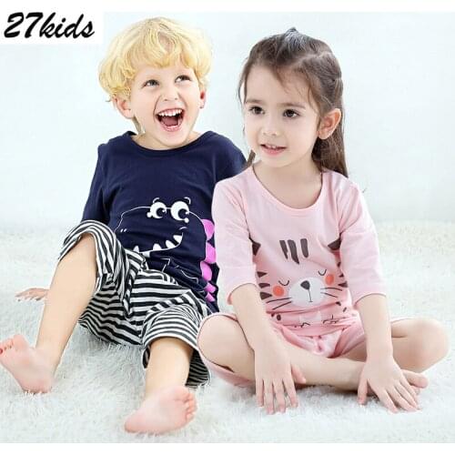 27 kids Boys Pajamas Top and Girls Pajamas For 2-9 Years Home Wear Suit Children Pajamas Cotton Fabric And Cartoon Pattern