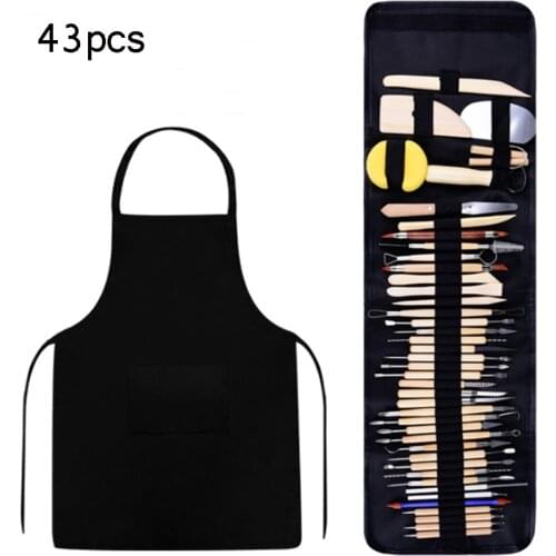 42/43/51/52 Pcs Soft Clay Pottery Tools Clay Sculpture Carving Knife Creasing Pen And Waterproof Painting Clothes For Beginner