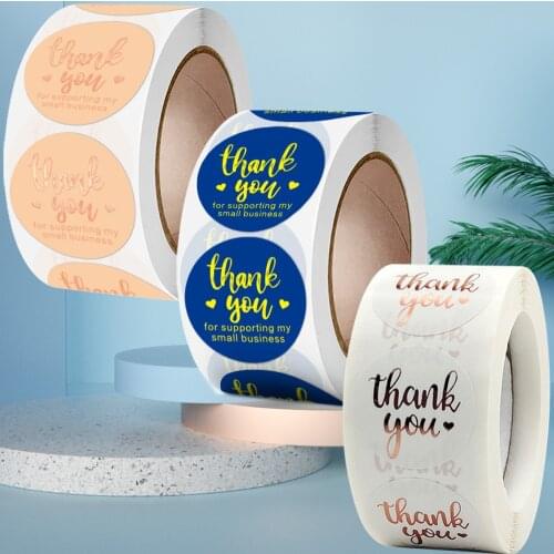 500PCS Thank You for Supporting My Small Business Stickers Rose Gold Foli Elegant Font Labels to Sealing Packages Envelopes Bags