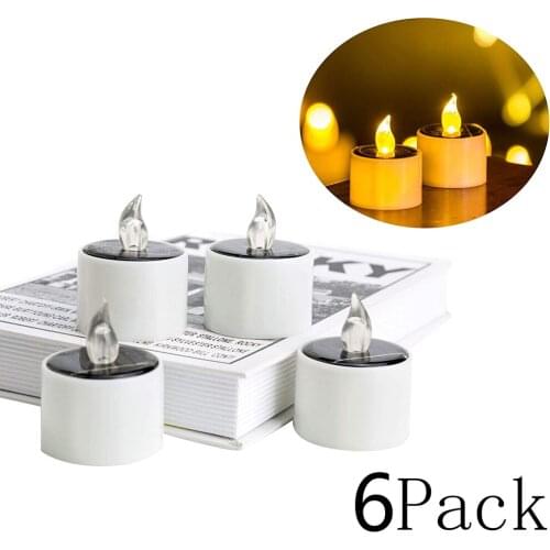 6Pcs Solar Flameless Candle Light Rechargeable Flashing Amber LED Tea Light Outdoor Garden Light Romantic Wedding Party Decorat