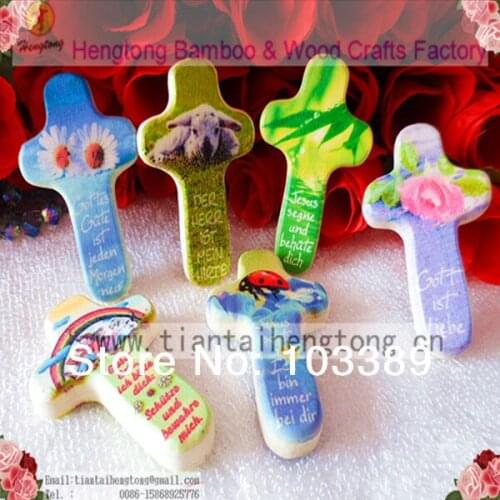 Free shipping 6 design mixed Cheap European mini two side printing wooden cross pocket cross religious crucifix special offer