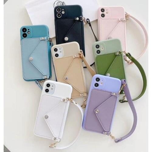 Card Holder with Strap Case for iPhone 12 Pro Max Back Phone Cover for 12 Mini 11Pro Max X XS XR 8 7 Plus SE 2020 Capa