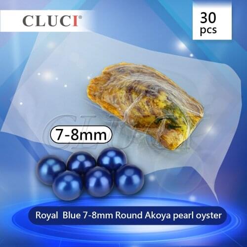 CLUCI free shipping, 30pcs 7-8mm BLUE akoya oysters with pearls, Bright Colorful Round Beads For Jewelry Making WP257SB