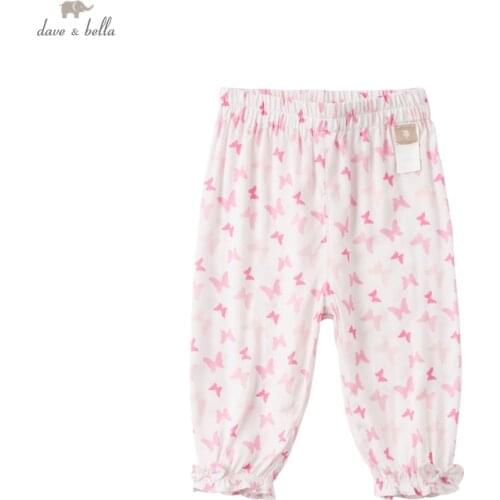 DBM18071 dave bella summer baby girls fashion cartoon print pants children full length kids pants infant toddler trousers