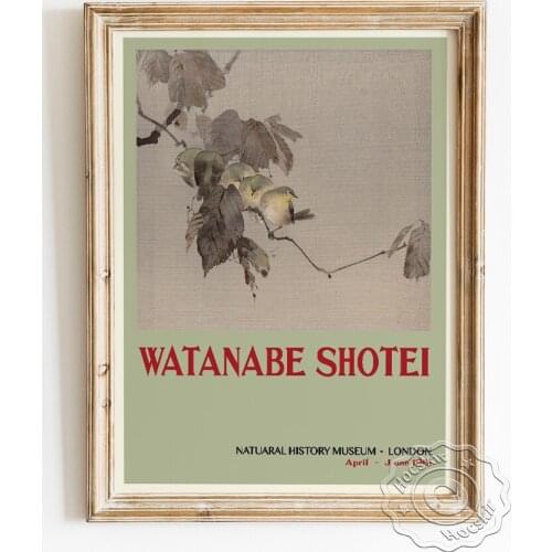 Watanabe Shotei Exhibition Museum Poster, Birds On A Branch Home Decorative Painting, Quietly Elegant Claborate-style Painting
