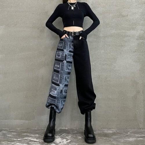 Black Jeans Women High Waist Baggy Denim Pants Goth Streetwear Vintage Clothes Korean Fashion Wide Leg Trousers Pantalones Mujer