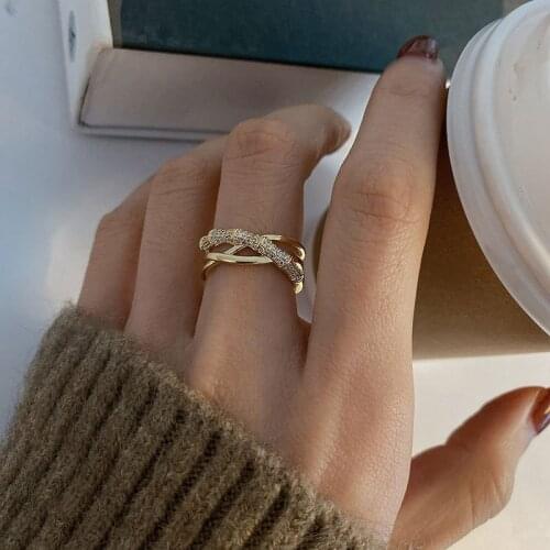 Fashion Aesthetic Gold Plated Crystals Jewelry for Women Hollow Irregular Geometric Luxury Rings on Phalanx Couple Wedding Gifts