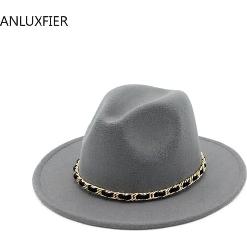 H7586 Autumn Winter Fedoras Hat Women British Retro Flat Brim Jazz Cap Ladies Simple High Quality Church Party Shopping Hats