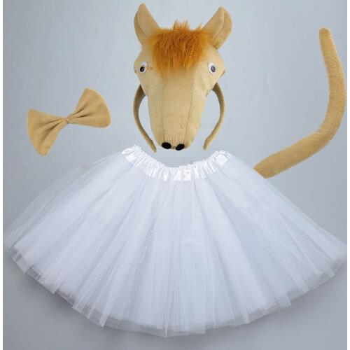Adult Kids Animal Horse Costume Halloween Party Cosplay Ear Headband Hairband Tail Bow Skirt Performance Stage Dance Wear Set