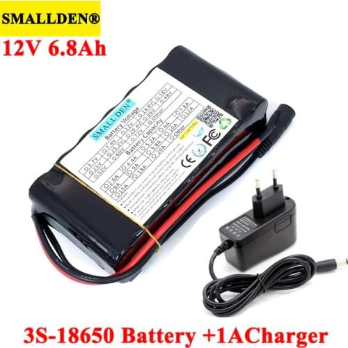 SMALLDEN 12v 6.8 Ah 6800mAh 18650 Lithium Battery pack Rechargeable batteries BMS for Monitor emergency lights +12.6v 1A Charger