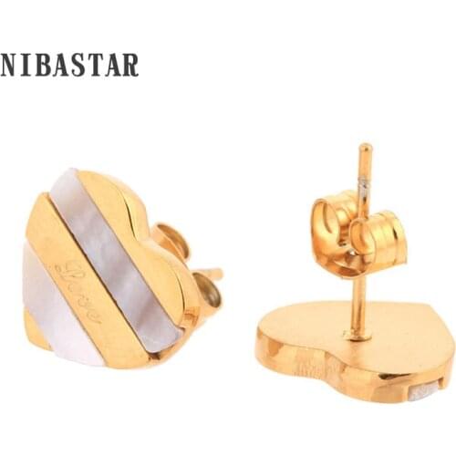 Trendy Shell Heart Earring Titanium Steel With Gold-Color New Arrival Fashion Women Jewelry