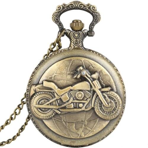 3D Bronze Motorcycle Pocket Watch Men With Necklace Chain Retro Fob Watches Women Pendant Clock Gift reloj enfermera