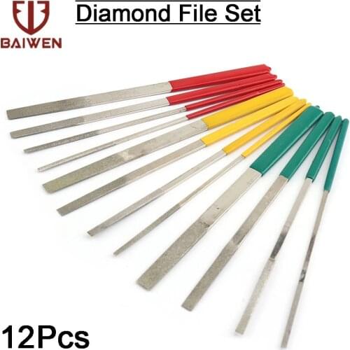 184mm 12PCS Diamond Mini Needle File Set Manual Hand Tools for Ceramic Glass Gem Stone Polishing Carving Grit 150 200 400