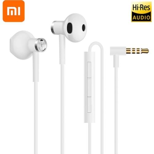 Original Xiaomi Half in-ear Earphone line control Dual drivers 3.5mm L-shaped plug headset Noise Cancelling Wired headphones