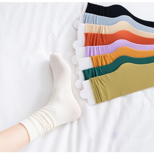 Middle Tube Women Sock Lady Summer Kawaii Thin Ice Feeling Soft Hosiery Cute Cool Solid Color Fashion Knee-socks
