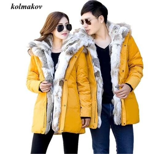 New Arrival Winter Style Men Boutique Down Coat Detachable Rabbit Fur Collar White Duck Down Mens Solid Jackets Plus Size S-5XL