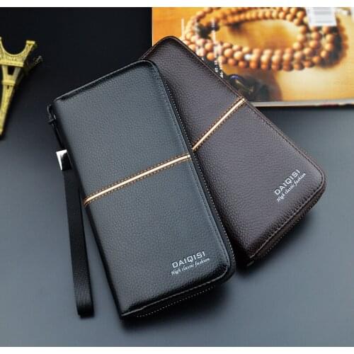 New Style Mens Long Zipper Wallet Male Business Casual Large Capacity Coin Purses Mens Leather Mobile Phone Bag Clutch Bag