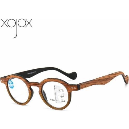 XojoX Progressive Multifocal Reading Glasses Women Men Retro Wood Grain Anti-blue light Presbyopia Glasses Unisex Diopter +1.5