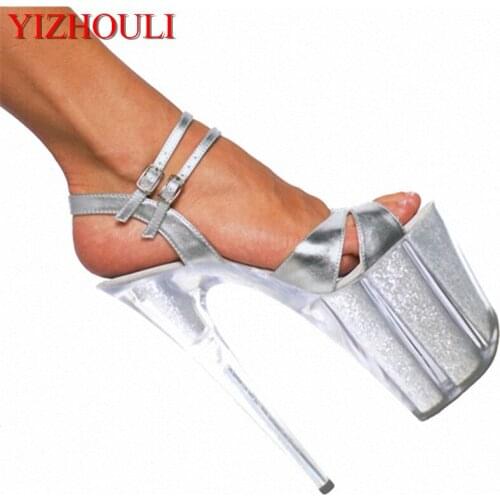 Ultra high heels 20cm temptation black sandals womens shoes 8 inch sexy lady fashion star shoes Hand Made High Heel Shoes
