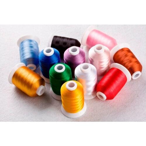 Popular 12 Brother color 100% polyester embroidery machine thread 1100Y cone 12 Satin Threads in box For Janome Brother machine