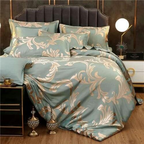 Sliver Gold Luxury Silk Satin Jacquard duvet cover bedding set queen king size Embroidery bed set bed sheet/Fitted sheet set