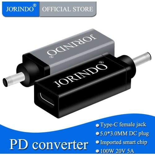 JORINDO Type-C female plug to DC5.0*3.0MM with pin Notebook computer fast charging 100W converter，USB C to DC5010
