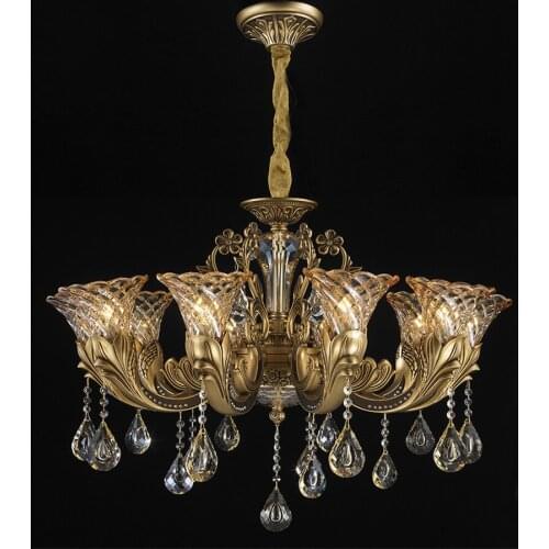 Nordic retro imitation copper crystal droplight sitting room Villa compound floor bedroom zinc alloy crystal chandelier candle