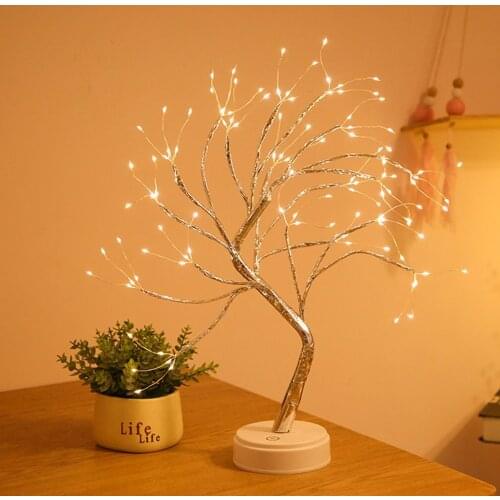 LED USB Copper Wire Christmas Tree Table Night Light Battery Operated Table Lamp For Home Fairy Bedroom Indoor Kids Bar Decorati