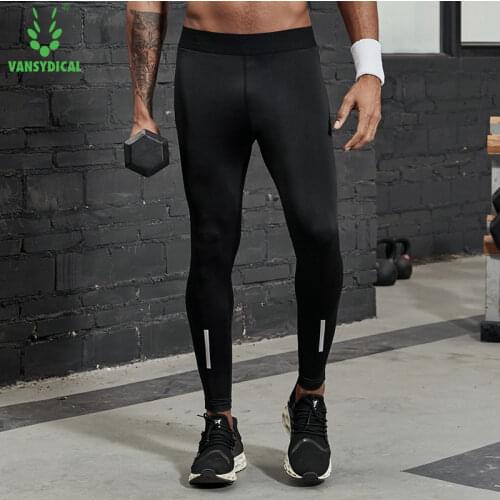 VANSYDICAL Compression Pants Men Reflective Striped Basketball Gym Leggings Training Running Tights Workout Jogging Pants Male